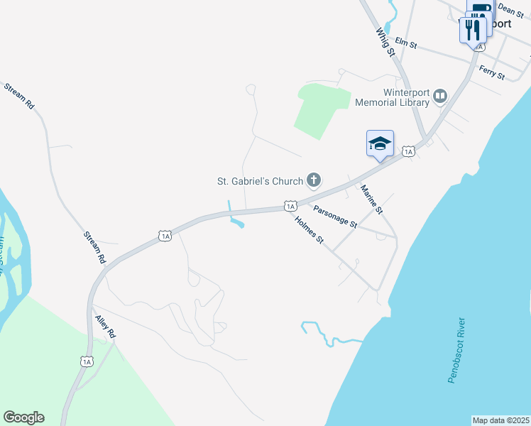 map of restaurants, bars, coffee shops, grocery stores, and more near 520 South Main Street in Winterport