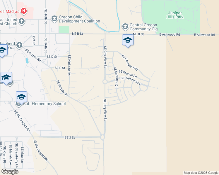 map of restaurants, bars, coffee shops, grocery stores, and more near 1038 Southeast Balsamroot Lane in Madras