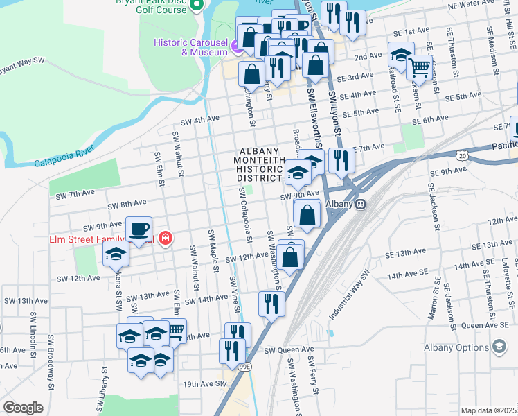 map of restaurants, bars, coffee shops, grocery stores, and more near 512 Southwest 9th Avenue in Albany