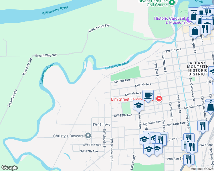map of restaurants, bars, coffee shops, grocery stores, and more near 700 Southwest Broadway Street in Albany