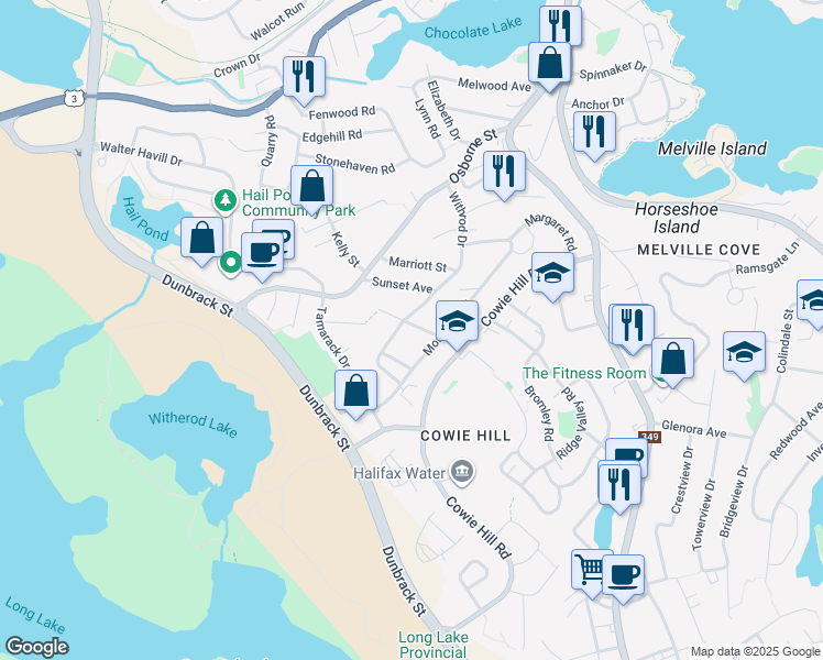 map of restaurants, bars, coffee shops, grocery stores, and more near 6A Wildwood Avenue in Halifax