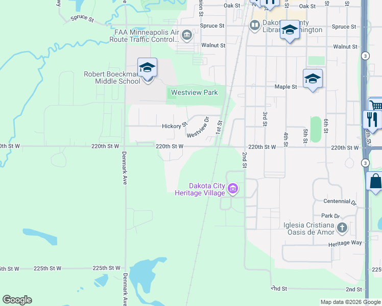 map of restaurants, bars, coffee shops, grocery stores, and more near 1021 Westview Drive in Farmington