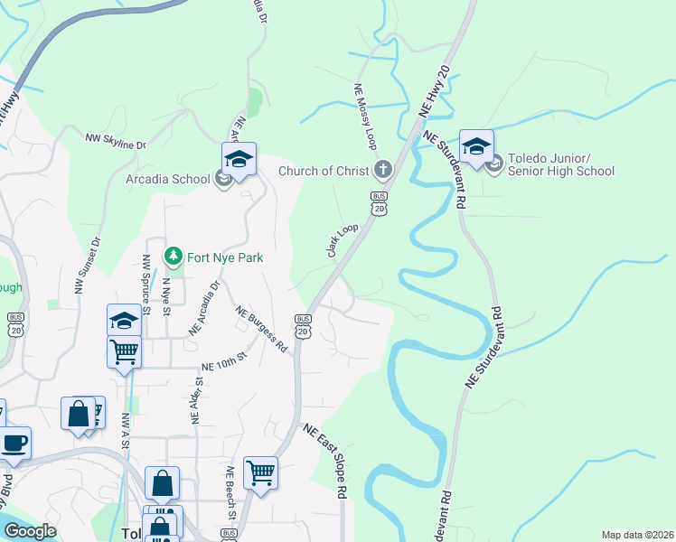 map of restaurants, bars, coffee shops, grocery stores, and more near 1823 Toledo Frontage Rd NE in Toledo