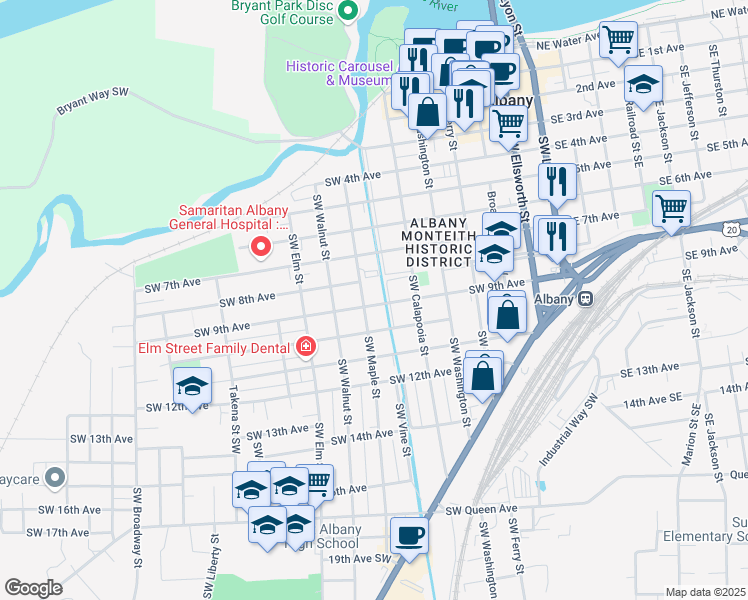 map of restaurants, bars, coffee shops, grocery stores, and more near 719 Southwest 9th Avenue in Albany