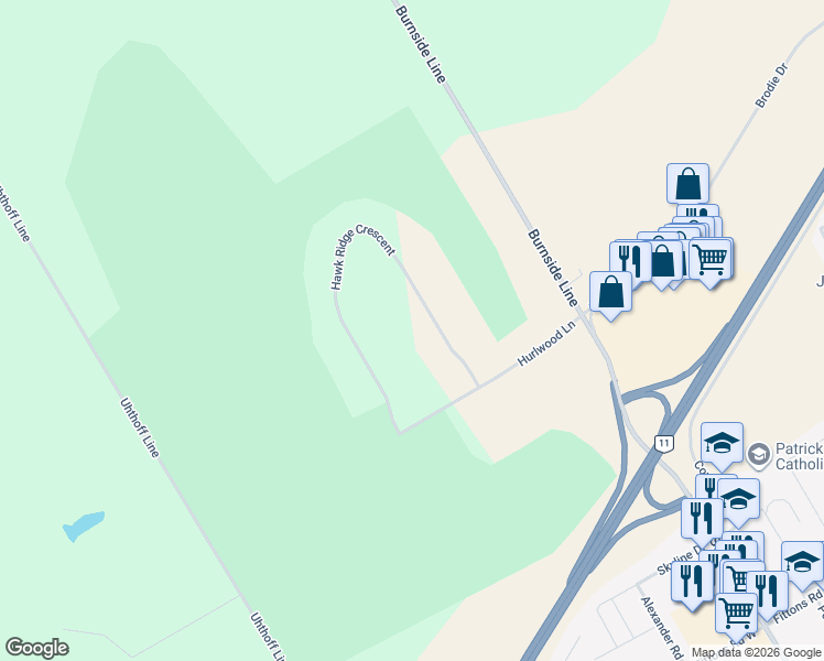 map of restaurants, bars, coffee shops, grocery stores, and more near 1160-1372 Hawk Ridge Crescent in Orillia