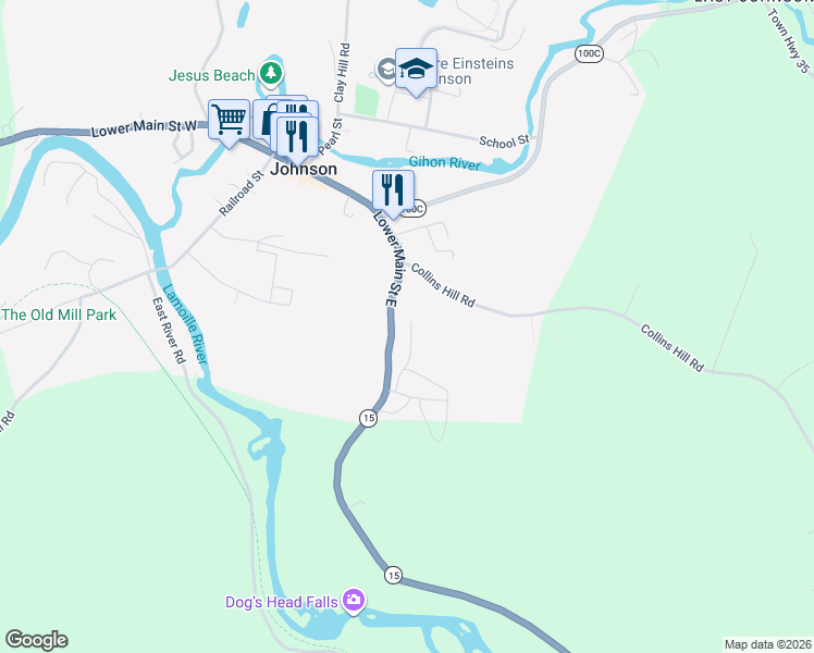 map of restaurants, bars, coffee shops, grocery stores, and more near 90 Katy Win Road in Johnson
