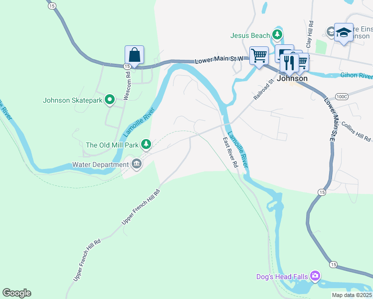 map of restaurants, bars, coffee shops, grocery stores, and more near 58 Upper French Hill Road in Johnson