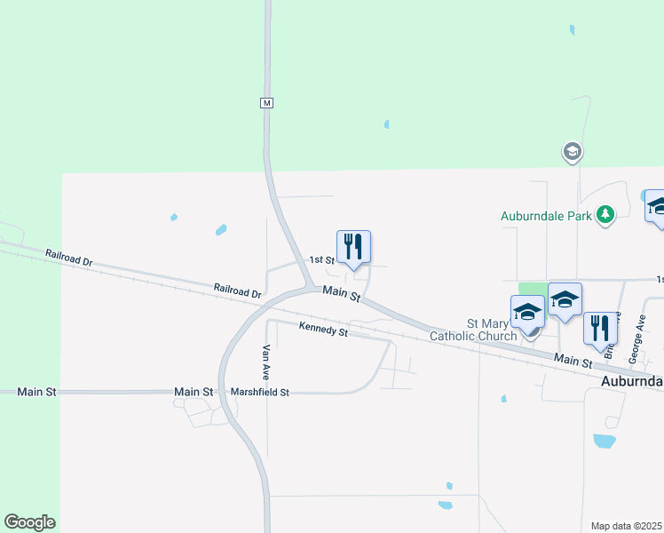 map of restaurants, bars, coffee shops, grocery stores, and more near 6033 1st Street in Auburndale