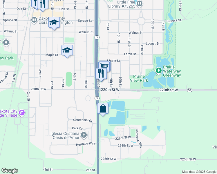 map of restaurants, bars, coffee shops, grocery stores, and more near 809 Ash Street in Farmington