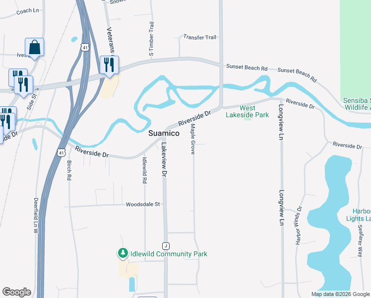 map of restaurants, bars, coffee shops, grocery stores, and more near 3250 Lakeview Drive in Suamico