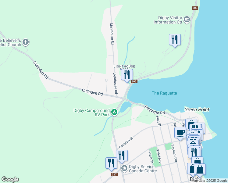 map of restaurants, bars, coffee shops, grocery stores, and more near 26 Culloden Road in Digby