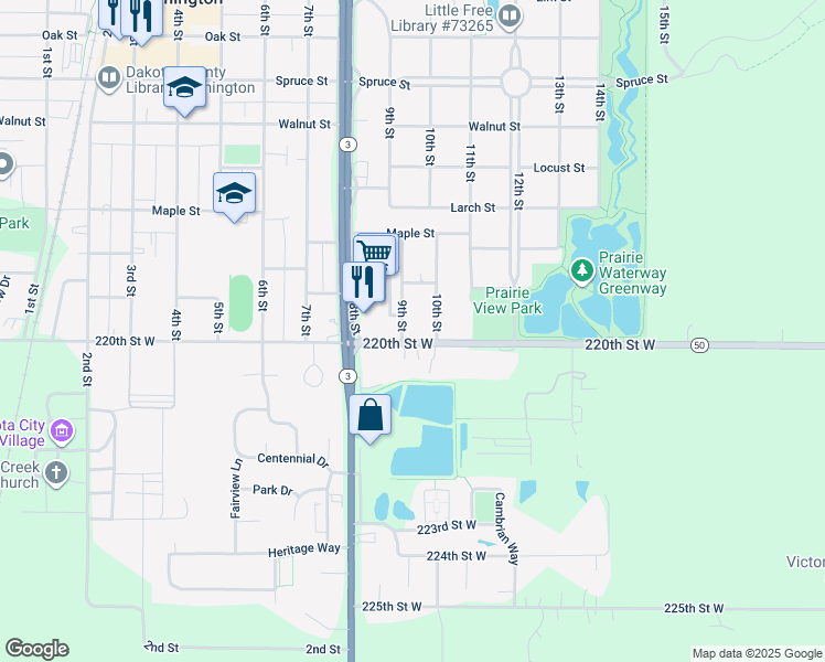 map of restaurants, bars, coffee shops, grocery stores, and more near 809 Ash Street in Farmington