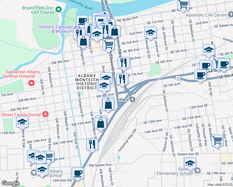 map of restaurants, bars, coffee shops, grocery stores, and more near 201 Southwest 9th Avenue in Albany