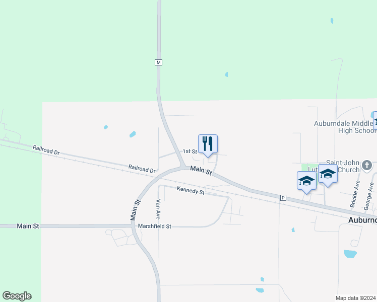 map of restaurants, bars, coffee shops, grocery stores, and more near 6033 1st Street in Auburndale