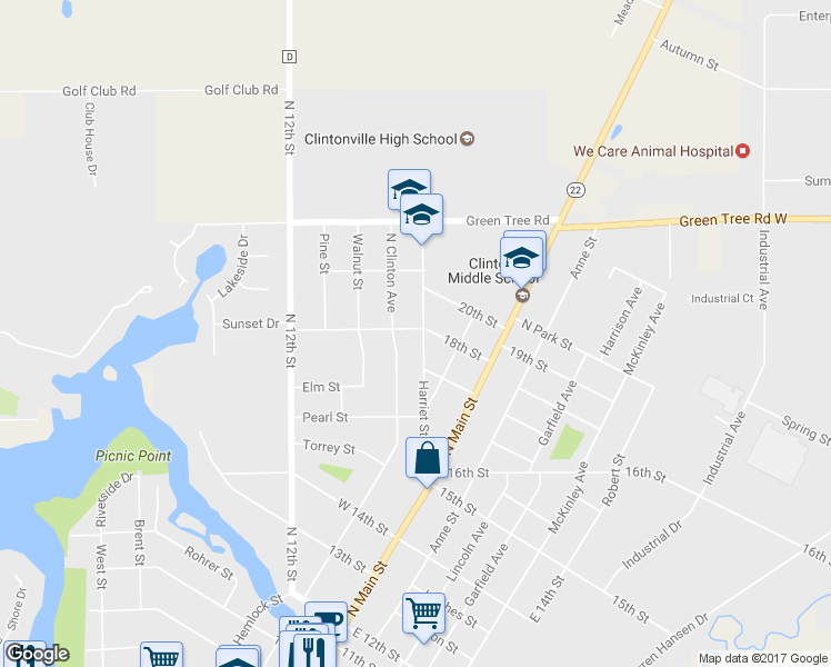 map of restaurants, bars, coffee shops, grocery stores, and more near 65 18th Street in Clintonville