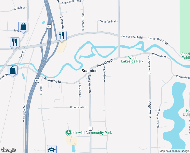 map of restaurants, bars, coffee shops, grocery stores, and more near 3250 Lakeview Drive in Suamico