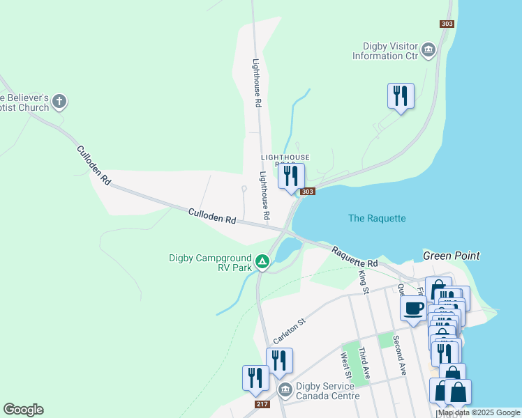 map of restaurants, bars, coffee shops, grocery stores, and more near 26 Culloden Road in Digby