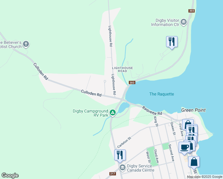 map of restaurants, bars, coffee shops, grocery stores, and more near 26 Culloden Road in Digby