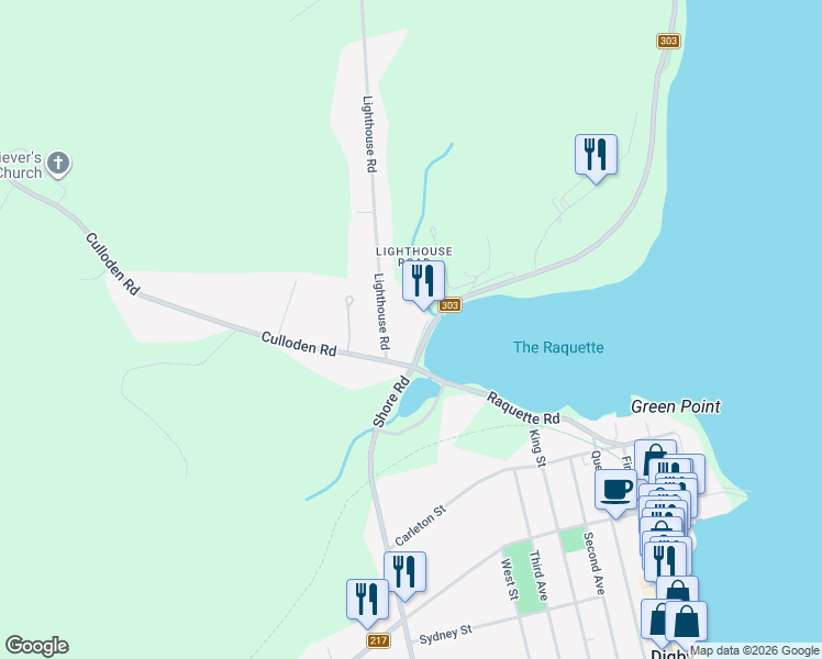 map of restaurants, bars, coffee shops, grocery stores, and more near 9 Shore Road in Digby