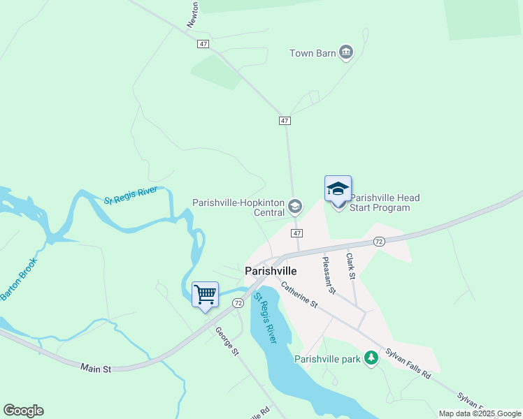 map of restaurants, bars, coffee shops, grocery stores, and more near 20 Barton Street in Parishville