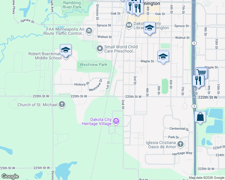 map of restaurants, bars, coffee shops, grocery stores, and more near 1012 Honeysuckle Lane in Farmington