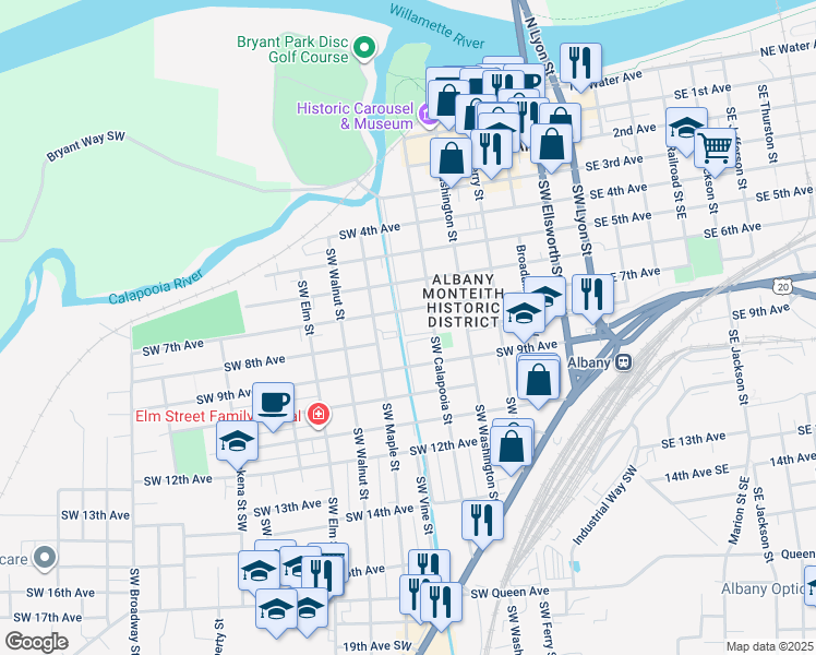 map of restaurants, bars, coffee shops, grocery stores, and more near 638 8th Avenue Southwest in Albany