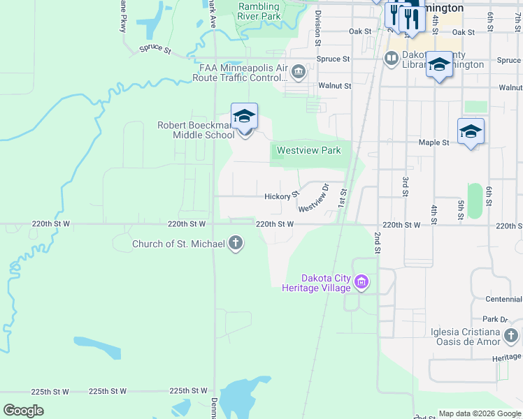 map of restaurants, bars, coffee shops, grocery stores, and more near 4355 220th Street West in Farmington