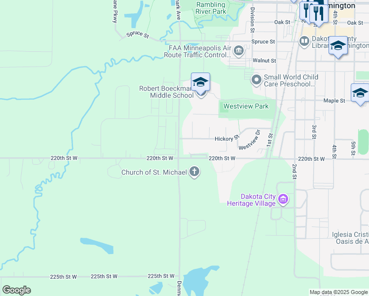 map of restaurants, bars, coffee shops, grocery stores, and more near 4463 Westdel Road in Farmington