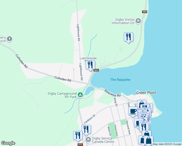 map of restaurants, bars, coffee shops, grocery stores, and more near 15 Shore Road in Digby