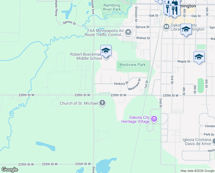 map of restaurants, bars, coffee shops, grocery stores, and more near 4381 Westdel Road in Farmington