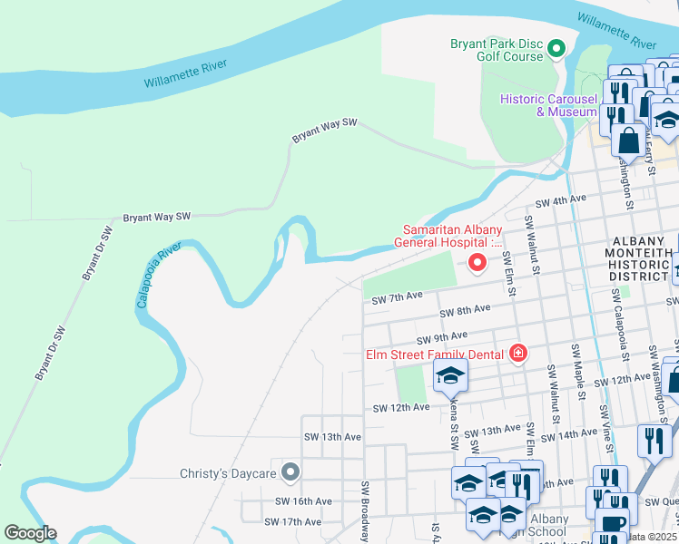 map of restaurants, bars, coffee shops, grocery stores, and more near 700 Southwest Broadway Street in Albany