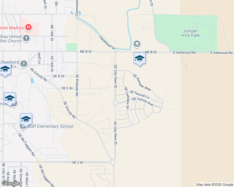 map of restaurants, bars, coffee shops, grocery stores, and more near 2036 Southeast E Street in Madras