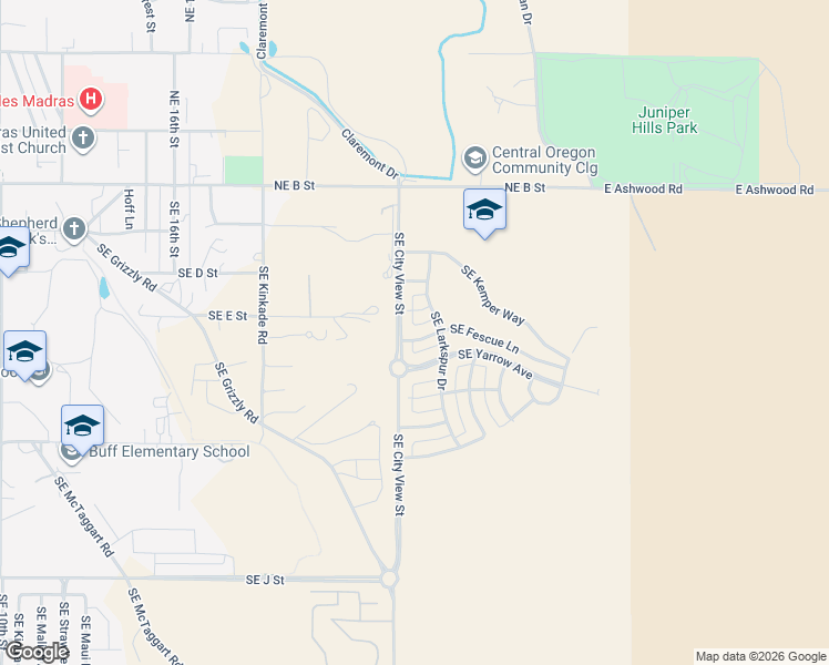 map of restaurants, bars, coffee shops, grocery stores, and more near 2036 Southeast E Street in Madras