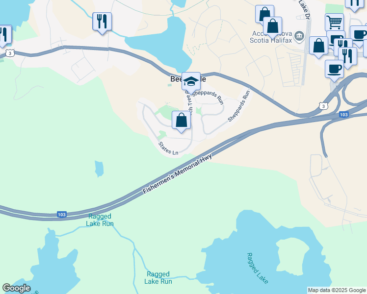 map of restaurants, bars, coffee shops, grocery stores, and more near 95 States Lane in Beechville