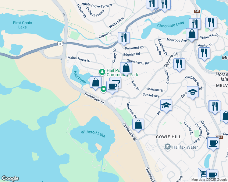 map of restaurants, bars, coffee shops, grocery stores, and more near 60 Walter Havill Dr in Halifax County