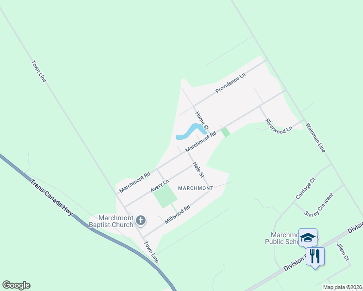 map of restaurants, bars, coffee shops, grocery stores, and more near 1986 Marchmont Road in Orillia