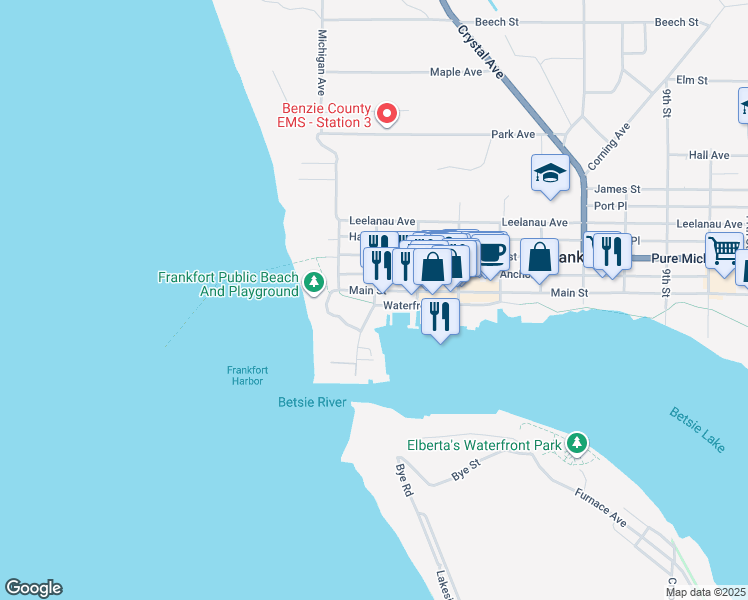 map of restaurants, bars, coffee shops, grocery stores, and more near 2nd Street in Frankfort
