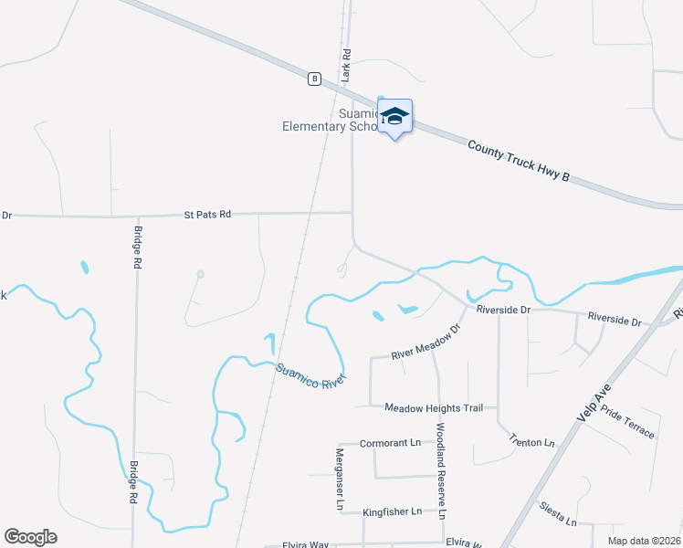 map of restaurants, bars, coffee shops, grocery stores, and more near 2097 Riverside Drive in Suamico