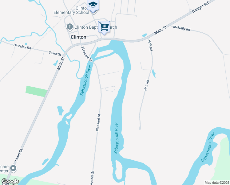 map of restaurants, bars, coffee shops, grocery stores, and more near 28 Sebasticook Drive in Clinton