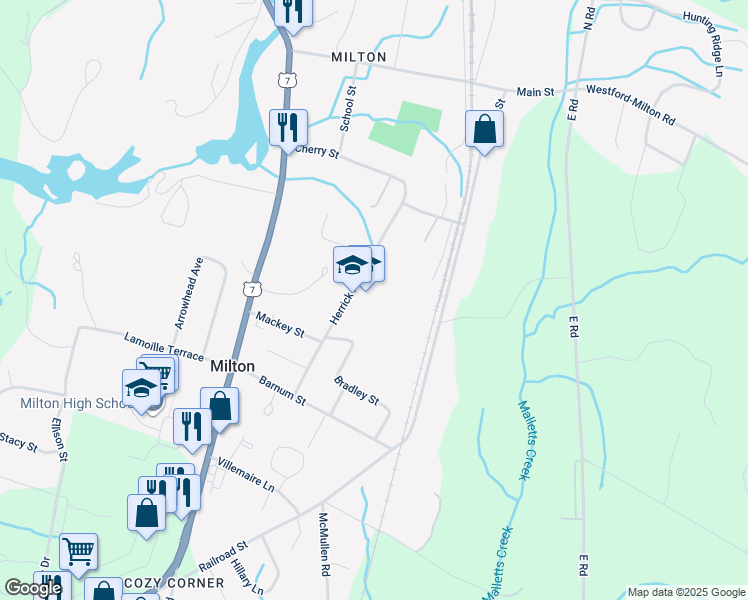 map of restaurants, bars, coffee shops, grocery stores, and more near 42 Herrick Avenue in Milton