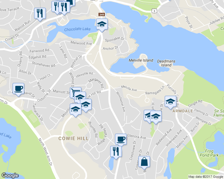 map of restaurants, bars, coffee shops, grocery stores, and more near 1 Winchester Avenue in Halifax