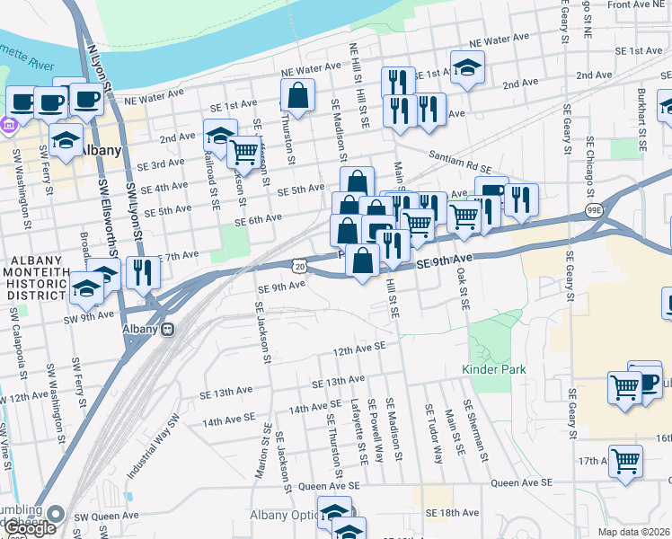 map of restaurants, bars, coffee shops, grocery stores, and more near 820 Oregon 22 in Albany