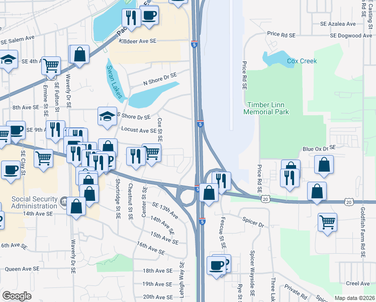 map of restaurants, bars, coffee shops, grocery stores, and more near 1010 Airport Road Southeast in Albany