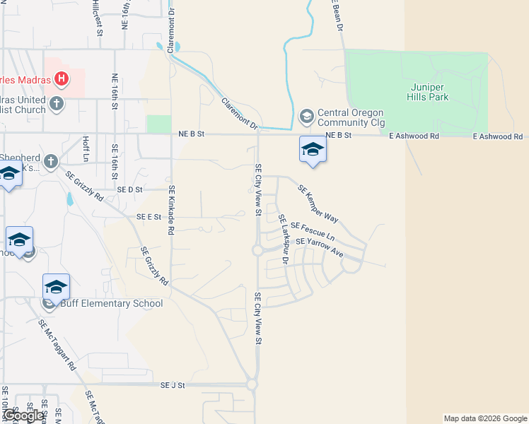 map of restaurants, bars, coffee shops, grocery stores, and more near 2036 Southeast E Street in Madras