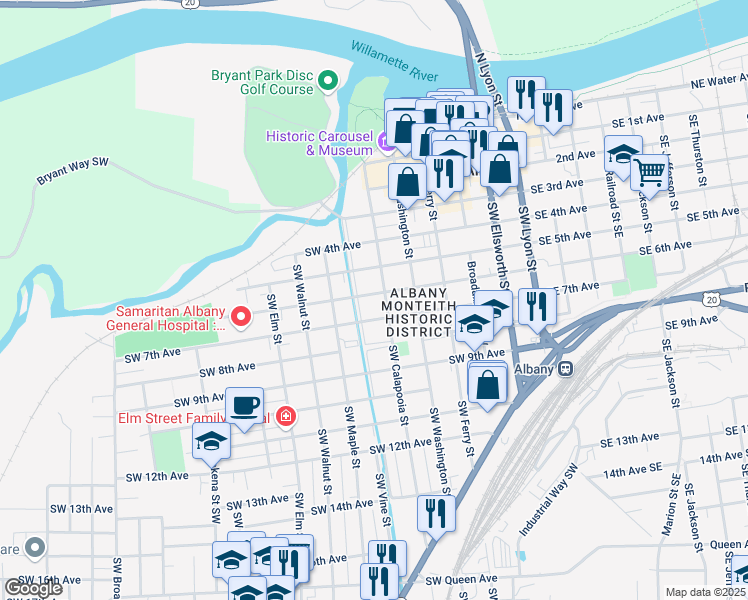 map of restaurants, bars, coffee shops, grocery stores, and more near 618 6th Avenue Southwest in Albany