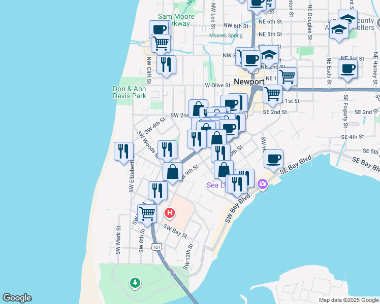 map of restaurants, bars, coffee shops, grocery stores, and more near 506 SW Coast Hwy in Newport
