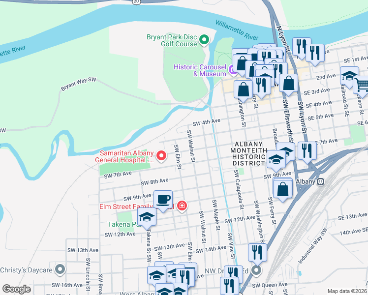 map of restaurants, bars, coffee shops, grocery stores, and more near 905 6th Avenue Southwest in Albany