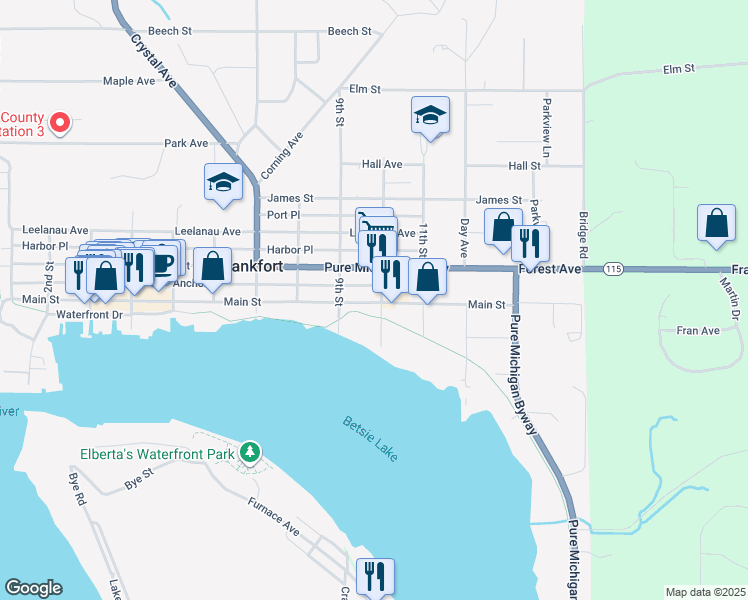 map of restaurants, bars, coffee shops, grocery stores, and more near 921 Main Street in Frankfort