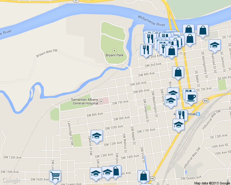 map of restaurants, bars, coffee shops, grocery stores, and more near 905 6th Avenue Southwest in Albany