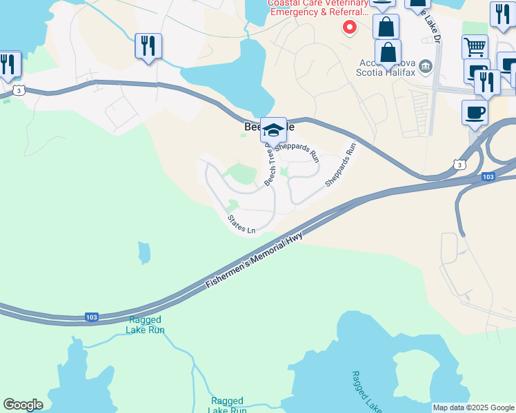 map of restaurants, bars, coffee shops, grocery stores, and more near 23 Beech Tree Run in Beechville
